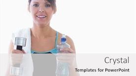  Presentation with bottle water - Colorful PPT theme enhanced with portrait of young woman holding dumbbell and water bottle over white background backdrop and a white colored foreground