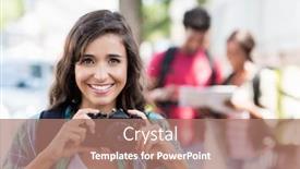  Presentation with camera - Theme featuring portrait-of-young-woman-holding background and a coral colored foreground