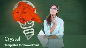  Presentation with green chalkboard - Cool new slides with portrait of young woman holding clipboard and pen against green chalkboard backdrop and a ocean colored foreground