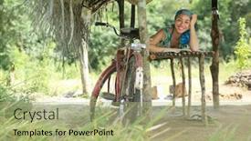  Presentation with hut - PPT theme consisting of portrait-of-young-woman-lying background and a mint green colored foreground