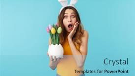  Presentation with toy - Slides featuring portrait-of-young-woman-wearing background and a light blue colored foreground