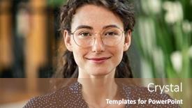  Presentation with eyeglasses - Beautiful PPT layouts featuring portrait-of-young-woman-wearing backdrop and a coral colored foreground