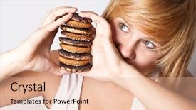  Presentation with chocolate chip cookies - PPT theme having portrait of young woman with chocolate chip cookies background and a lemonade colored foreground