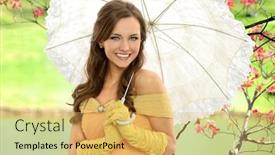  Presentation with victorian - Presentation enhanced with portrait of young woman in victorian dress holding umbrella outdoors background and a yellow colored foreground