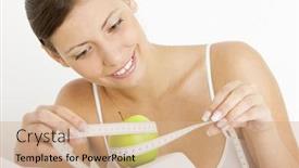  Presentation with green apple - Presentation design with portrait-of-young-woman background and a coral colored foreground