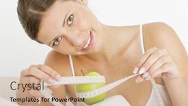  Presentation with green apple - Colorful PPT layouts enhanced with portrait-of-young-woman backdrop and a coral colored foreground