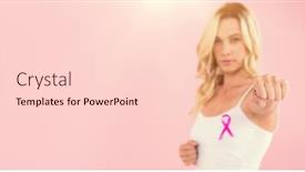  Presentation with pink ribbon - Audience pleasing PPT theme consisting of portrait of young woman with ribbon clenching fist against pink background backdrop and a lemonade colored foreground
