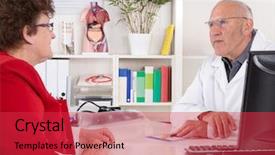  Presentation with older woman - Amazing presentation design having portrait older doctor with experience backdrop and a red colored foreground