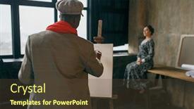  Presentation with brush - Cool new theme with portrait-painter-with-brush-draws backdrop and a tawny brown colored foreground