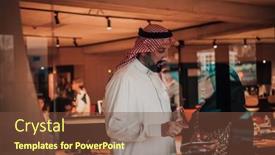  Presentation with woman leader - Presentation theme having portrait-photo-of-arab-leader background and a tawny brown colored foreground