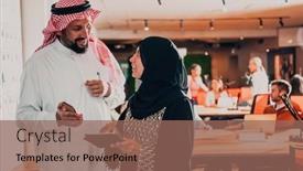  Presentation with woman leader - PPT theme enhanced with portrait-photo-of-arab-leader background and a  colored foreground