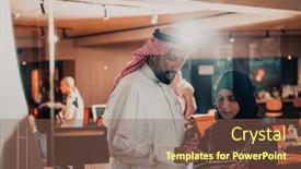  Presentation with woman leader - PPT theme consisting of portrait-photo-of-arab-leader background and a violet colored foreground