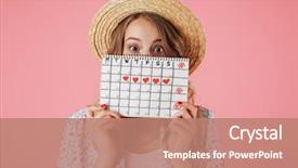  Presentation with straw - PPT layouts consisting of holding women's period calendar background and a coral colored foreground