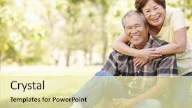  Presentation with senior asian - Presentation design featuring portrait senior asian couple background and a blonde colored foreground