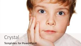  Presentation with flash - Theme having portrait small child in a white t-shirt photography studio head on hand ring flash background and a lemonade colored foreground