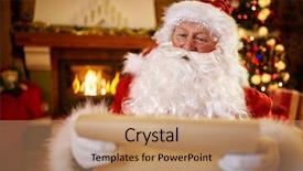  Presentation with children reading - Beautiful presentation featuring portrait smiling santa claus sitting and reading children wishes for christmas backdrop and a coral colored foreground