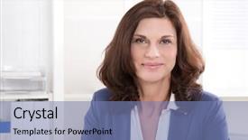  Presentation with older woman - Presentation having portrait successful older business woman background and a seafoam green colored foreground