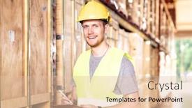  Presentation with inventory - PPT layouts enhanced with portrait-white-caucasian-warehouse-worker background and a lemonade colored foreground