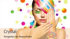  Presentation with beauty makeup - PPT theme enhanced with portrait with colorful makeup hair background and a lemonade colored foreground