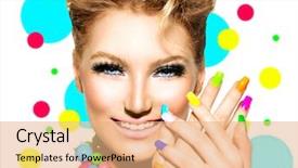  Presentation with beauty makeup - Amazing PPT theme having portrait with colorful makeup nail backdrop and a  colored foreground