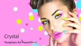  Presentation with hair salon - Cool new PPT theme with portrait with colorful makeup nail backdrop and a lavender colored foreground