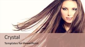  Presentation with girl model - Presentation design having portrait with long blowing hair background and a coral colored foreground