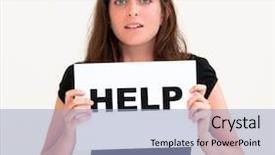  Presentation with guide dog helping blind woman - Slide deck enhanced with portrait young woman need help background and a light blue colored foreground