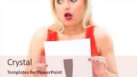  Presentation with airport boarding board - Beautiful PPT layouts featuring portrait young woman with board exclamation point backdrop and a lemonade colored foreground