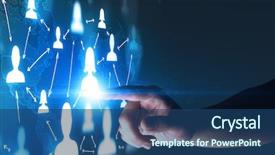  Presentation with hand touching finger digital - Beautiful PPT theme featuring portraits and a world map backdrop and a ocean colored foreground