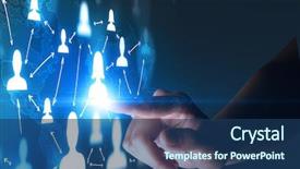  Presentation with hand touching finger digital - Audience pleasing PPT layouts consisting of portraits and a world map backdrop and a ocean colored foreground