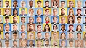  Presentation with human resources - Presentation theme consisting of portraits-of-employees-from-different background and a coral colored foreground