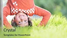  Presentation with hands down - Audience pleasing slide set consisting of portraits of happy kids playing upside down outdoors in summer park walking on hands backdrop and a yellow colored foreground
