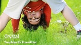  Presentation with hands down - Beautiful slide set featuring portraits of happy kids playing upside down outdoors in summer park walking on hands backdrop and a seafoam green colored foreground