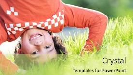  Presentation with kids playing - Presentation design with portraits of happy kids playing background and a blonde colored foreground