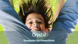  Presentation with hands down - Slide set having portraits of happy kids playing upside down outdoors in summer park walking on hands background and a ocean colored foreground