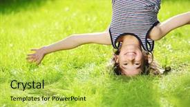  Presentation with hands down - Presentation design enhanced with portraits of happy kids playing background and a yellow colored foreground