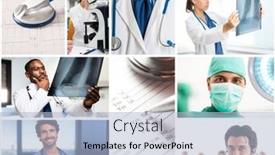  Presentation with work - Presentation design consisting of portraits-of-medical-people background and a light blue colored foreground