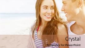  Presentation with romantic beach - Presentation design featuring portraits of romantic young couple on the beach background and a coral colored foreground
