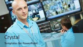  Presentation with video surveillance - Slides consisting of portraits of security guard background and a light blue colored foreground