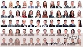 Presentation with employees - Colorful presentation theme enhanced with portraits of successful employees isolated on a white backdrop and a soft green colored foreground
