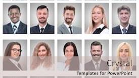  Presentation with employees - Colorful slides enhanced with portraits-of-successful-employees-isolated backdrop and a soft green colored foreground