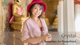  Presentation with thai temple - PPT layouts featuring portraity-of-pretty-smiling-thai background and a coral colored foreground