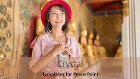  Presentation with thai temple - Theme enhanced with portraity-of-pretty-smiling-thai background and a coral colored foreground