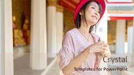  Presentation with thai temple - Presentation theme enhanced with portraity-of-pretty-smiling-thai background and a lemonade colored foreground