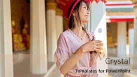  Presentation with thai temple - Slide set having portraity-of-pretty-smiling-thai background and a coral colored foreground