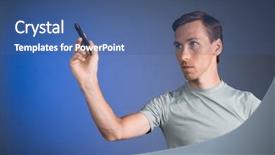  Presentation with transparent screen - PPT layouts having portrate - man in grey t-shirt draws background and a ocean colored foreground