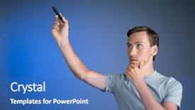  Presentation with transparent screen - Slide set consisting of portrate - man in grey t-shirt draws background and a teal colored foreground