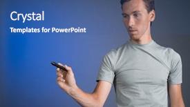  Presentation with transparent screen - Theme with portrate - man in grey t-shirt draws background and a ocean colored foreground