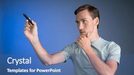  Presentation with transparent screen - Colorful presentation theme enhanced with portrate - man in grey t-shirt draws backdrop and a ocean colored foreground