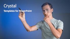  Presentation with transparent screen - Cool new presentation with portrate - man in grey t-shirt draws backdrop and a ocean colored foreground